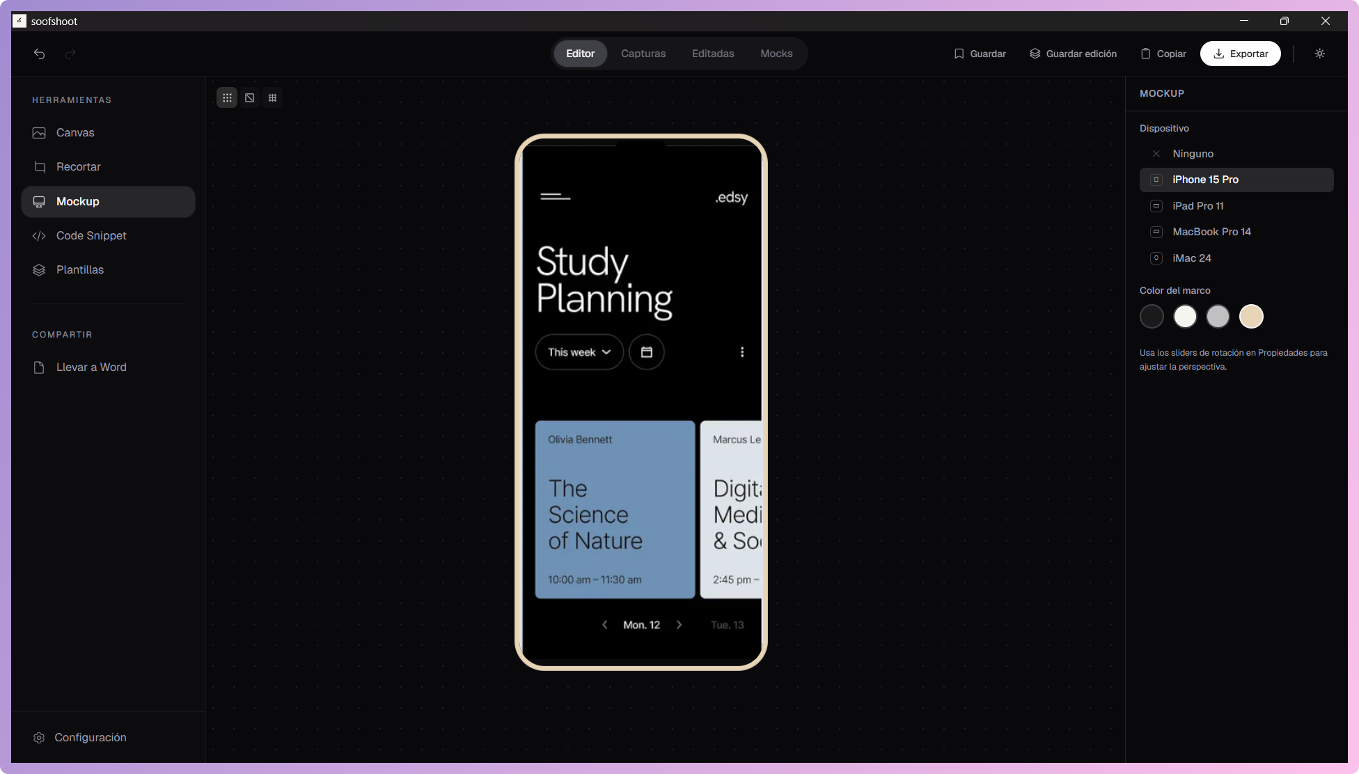 soofShoot mockup — iPhone 15 Pro preview
